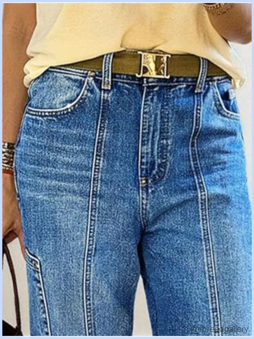 High Rise Straight Leg Bermuda Denim Shorts Patch Pockets